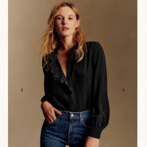 Sezane Chlo Black Silk shirt , Size 36